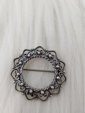 Vintage Danecraft Sterling Silver 925 Filigree Circle Brooch